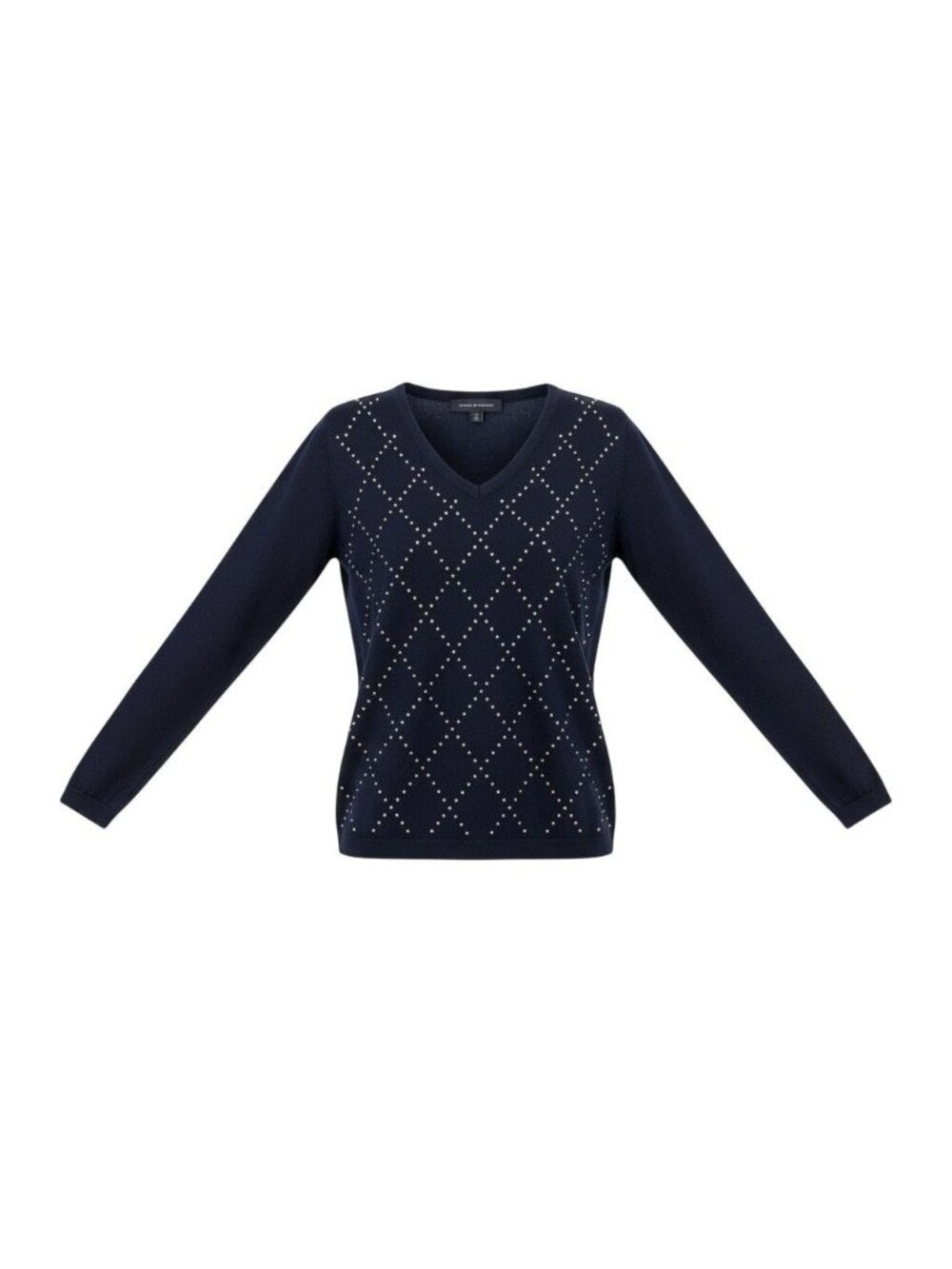 Tommy Hilfiger Womens Navy Cotton Sweater V-Neck Argyle Studded Design Sz XS